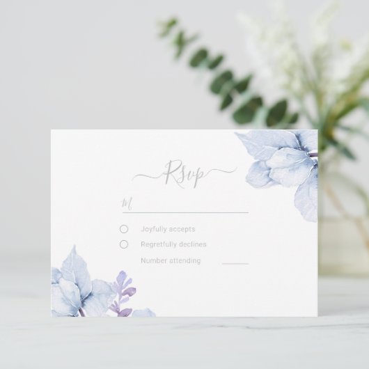 Cartons Réponse Dusty Blue Sky Blue Aquarelle Mariage Floral (Debout devant)