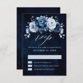 Cartons Réponse Dusty Blue Slate Navy Floral Botanal Mariage RSV (Devant / Derrière)