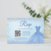 Cartons Réponse Dusty Blue Snowflake Noël Quinceañera 15e QR (Debout devant)