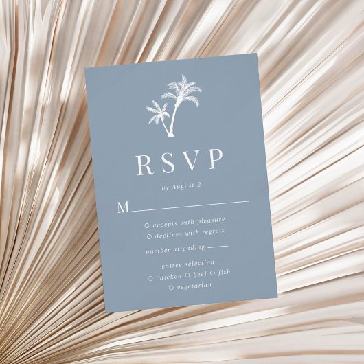 Cartons Réponse Dusty Blue Tropical Beach Palm Tree Mariage