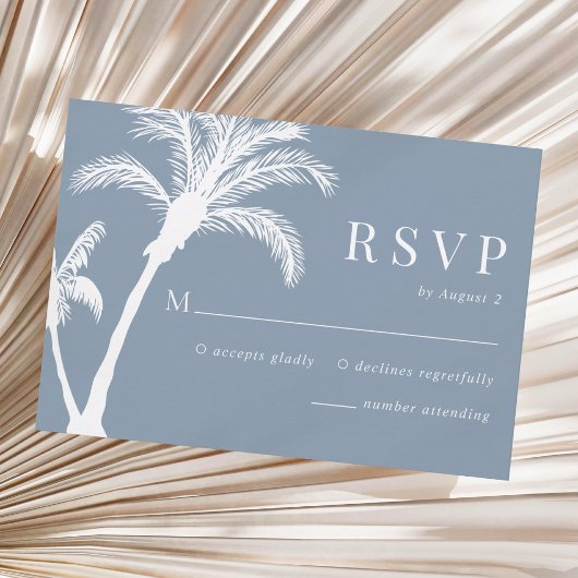 Cartons Réponse Dusty Blue Tropical Palm Tree Beach Mariage