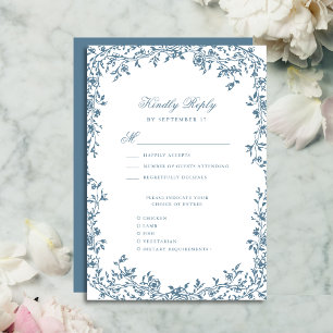Cartons Réponse Dusty Blue Vintage Floral Élégant Mariage Script