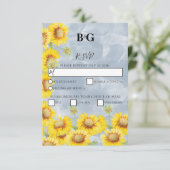 Cartons Réponse Dusty Blue Watercolor Sunflowers Monogram Mariage (Debout devant)