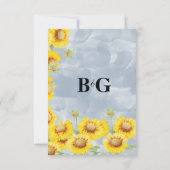 Cartons Réponse Dusty Blue Watercolor Sunflowers Monogram Mariage (Dos)
