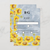 Cartons Réponse Dusty Blue Watercolor Sunflowers Monogram Mariage (Devant / Derrière)