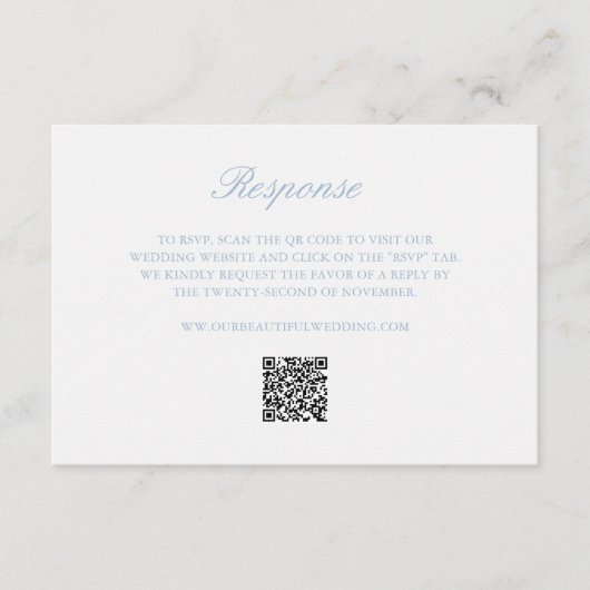 Cartons Réponse Dusty Blue Wreath Monogramme QR Code Mariage éléga (Devant)