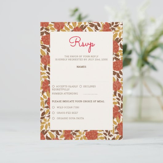 Cartons Réponse Dusty Brunt Orange Peony Flowers Mariage de automn (Debout devant)