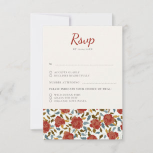 Cartons Réponse Dusty Elegant Golden Red Rose Mariage