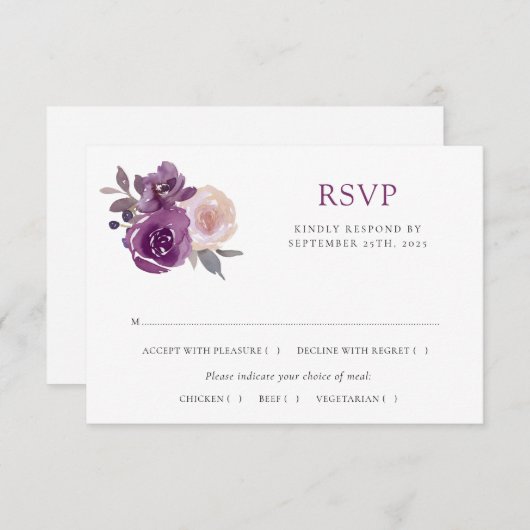 Cartons Réponse Dusty Mauve Purple Blush Floral Mariage (Devant / Derrière)