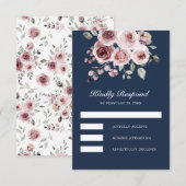 Cartons Réponse Dusty Pink Roses Navy Blue Wedding (Devant / Derrière)