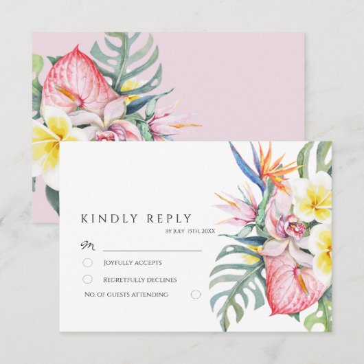 Cartons Réponse Dusty Pink Tropical Floral Botanical Wedding (Devant / Derrière)
