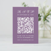 Cartons Réponse Dusty Purple Big QR Code Simple Script Mariage (Debout devant)