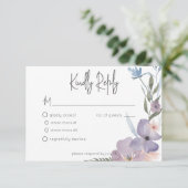 Cartons Réponse Dusty Purple & Blue Boho Floral Mariage (Debout devant)
