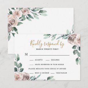 Cartons Réponse Dusty Rose 2 Repas Choix Vert Mariage Floral