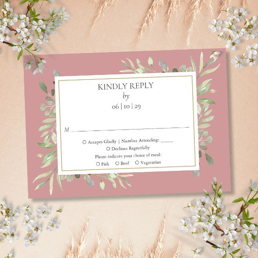 Cartons Réponse Dusty Rose Aquarelle Verdure Mariage or
