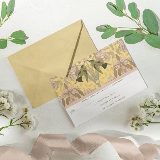 Cartons Réponse Dusty Rose Art Déco Hummingbirds Mariage