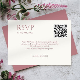 Cartons Réponse Dusty rose et ivoire Couple Monogramme QR Mariage 