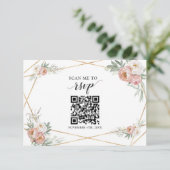 Cartons Réponse Dusty Rose Floral QR Code Ajouter votre Mariage d' (Debout devant)