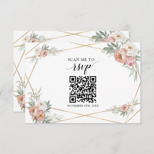 Cartons Réponse Dusty Rose Floral QR Code Ajouter votre Mariage d' (Devant / Derrière)