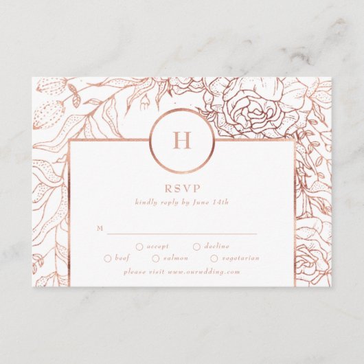 Cartons Réponse Dusty Rose Gold Classic Monogram Mariage Wreath (Devant)