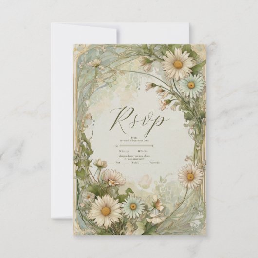 Cartons Réponse Dusty Rose Marguerite Daisy Mariage Art Nouveau (Devant)