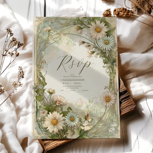 Cartons Réponse Dusty Rose Marguerite Daisy Mariage Art Nouveau