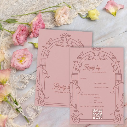 Cartons Réponse Dusty Rose Ornate Arch Botanical Wedding Reply By