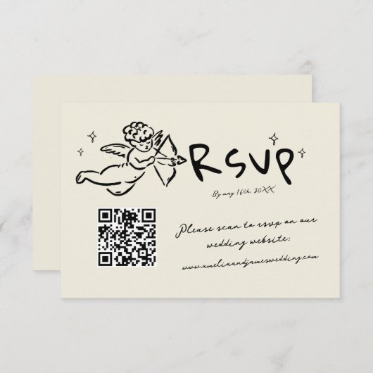 Cartons Réponse Écrit main tiré cupid Quirky Mariage (Devant / Derrière)
