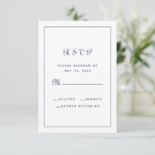 Cartons Réponse Écriture Élégante Classique Enclosure Mariage Bleu (Debout devant)