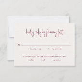 Cartons Réponse Écriture manuscrite Burgundy moderne Mariage éléga (Devant)