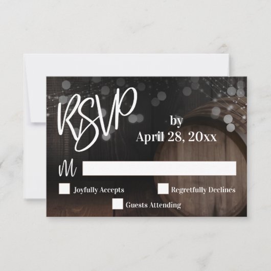 Cartons Réponse Écriture manuscrite éclat Mariage en fût de bois (Devant)