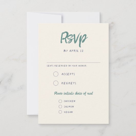 Cartons Réponse Écriture manuscrite irrégulière Mariage Vert bleu  (Devant)
