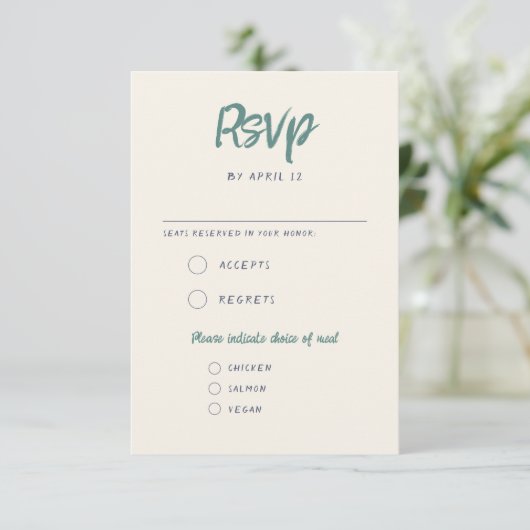 Cartons Réponse Écriture manuscrite irrégulière Mariage Vert bleu  (Debout devant)
