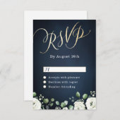 Cartons Réponse Écriture or moderne marine bleu blanc mariage flor (Devant / Derrière)