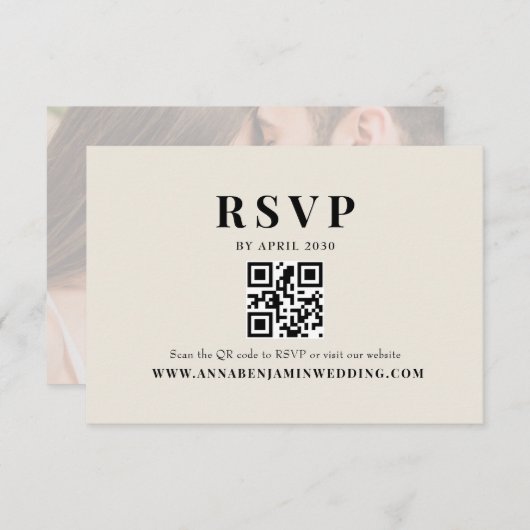 Cartons Réponse Editorial Ivory Photo QR Code Wedding (Devant / Derrière)