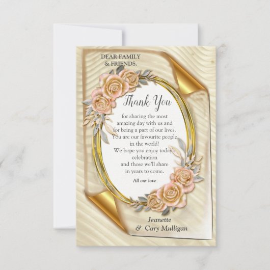 Cartons Réponse Effet d'étirement or Elegant & Rose Feuilles et oi (Devant)