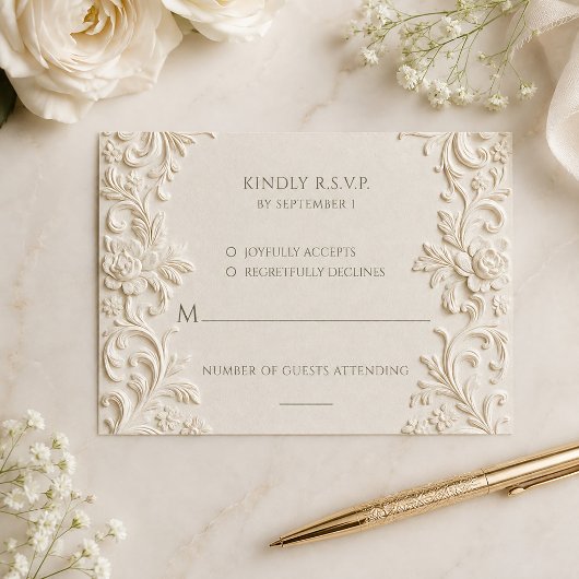 Cartons Réponse Élégance Baroque Mariage Écriture Ivory