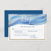 Cartons Réponse Elégance côtière Aquarelle Vague en bleu classique (Devant / Derrière)