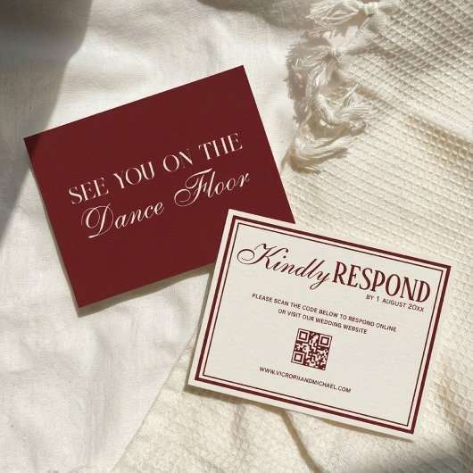 Cartons Réponse Élégance de l'argent ancien Mariage Code QR Bourgo