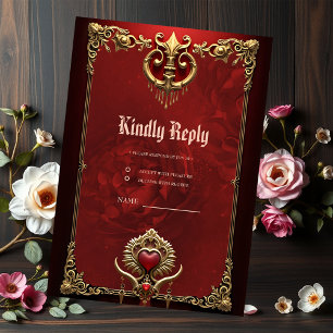Cartons Réponse Élégance en lustre rouge avec un coeur orné.