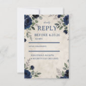 Cartons Réponse Élégance Florale Marine (Devant)