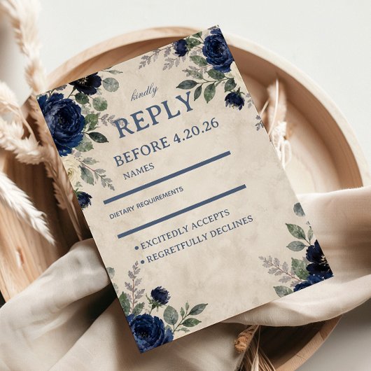 Cartons Réponse Élégance Florale Marine