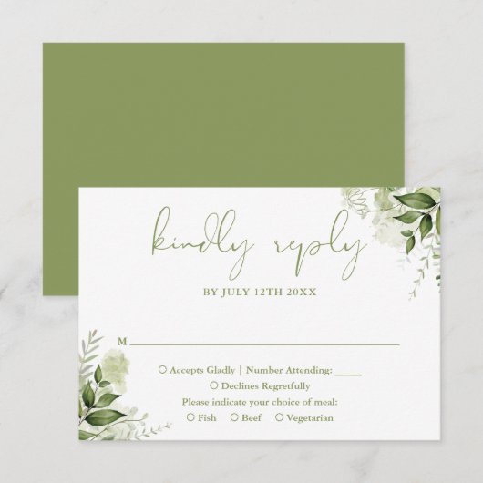 Cartons Réponse Élégance Florale Verdure Mariage Vert de Mousse (Devant / Derrière)