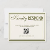 Cartons Réponse Élégance Mariage Code QR Vert Olive et Ivoire (Devant)