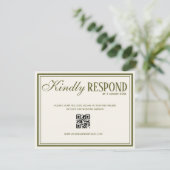 Cartons Réponse Élégance Mariage Code QR Vert Olive et Ivoire (Debout devant)