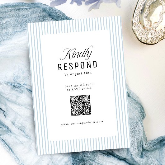 Cartons Réponse Élégance rayée bleu poussiéreux Code QR Mariage