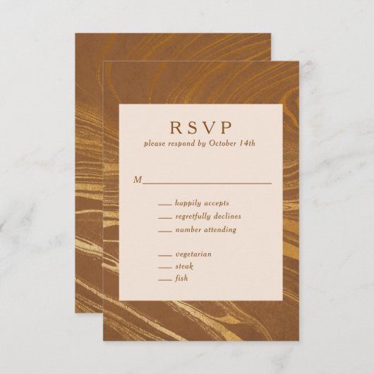 Cartons Réponse Élégant Abstrait  en marbre doré Mariage Brown (Devant / Derrière)