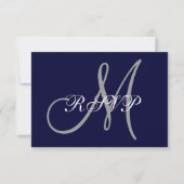 Cartons Réponse Elegant Affair Marine Blue Grey Mariage initial RS (Devant)