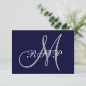 Cartons Réponse Elegant Affair Marine Blue Grey Mariage initial RS (Debout devant)