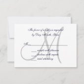 Cartons Réponse Elegant Affair Marine Blue Grey Mariage initial RS (Dos)